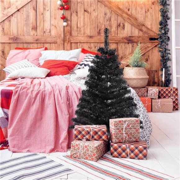3FT Artificial Christmas Tree Black Mini Tabletop Christmas Pine Tree - Picture 2 of 8